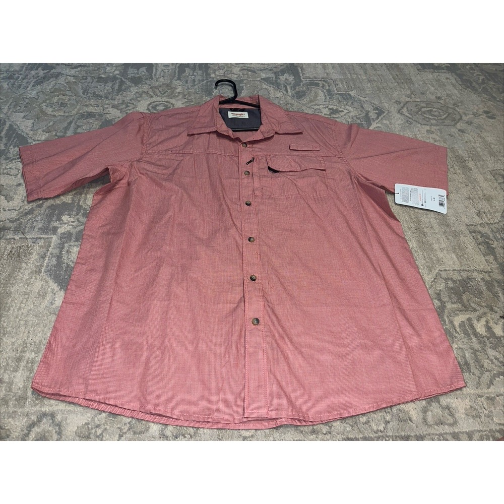 New Wrangler Mens Sz Large Short Sleeve Button Down Outdoor Shirt Red Check